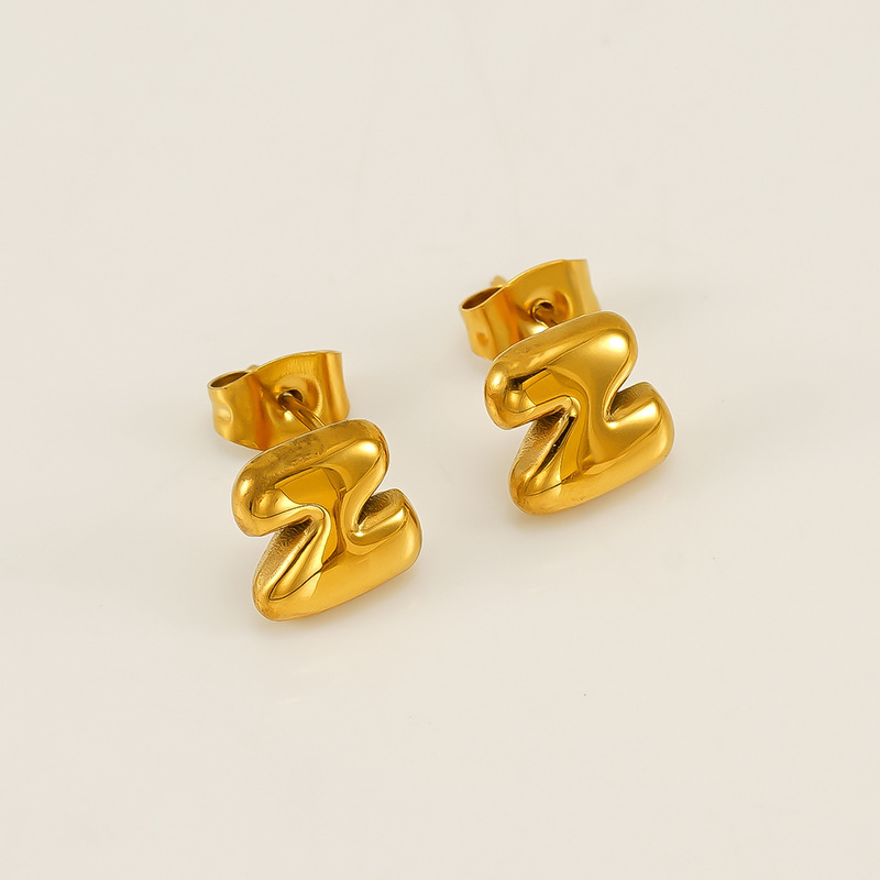 Gold color / 1 Pair Simple Series Elegant Letter Z Titanium Steel  Gold Color Women's Stud Earrings Picture26